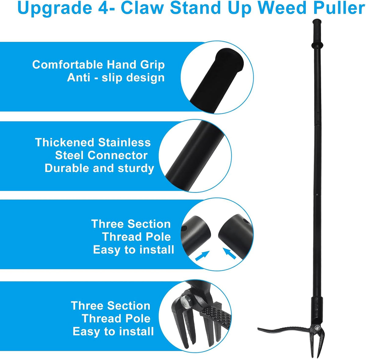 Weed Puller, Black Claw & Long Silver Metal Handle, 46",1 Pc