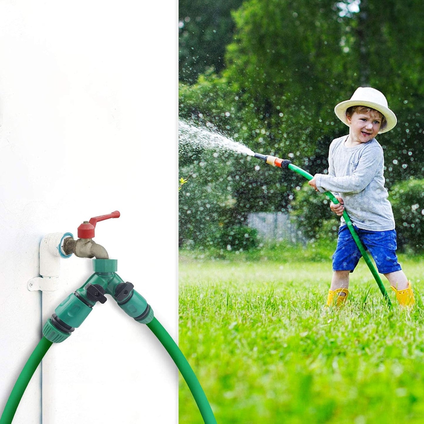 Garden Hose Splitter, 2 Pack 360° 3/4" Plastic Water Hose Splitter 2 Way, Garden Hose Connector with Faucet Watering Shut Off for Landscaping, Gardening, Flower Planting, Irrigation