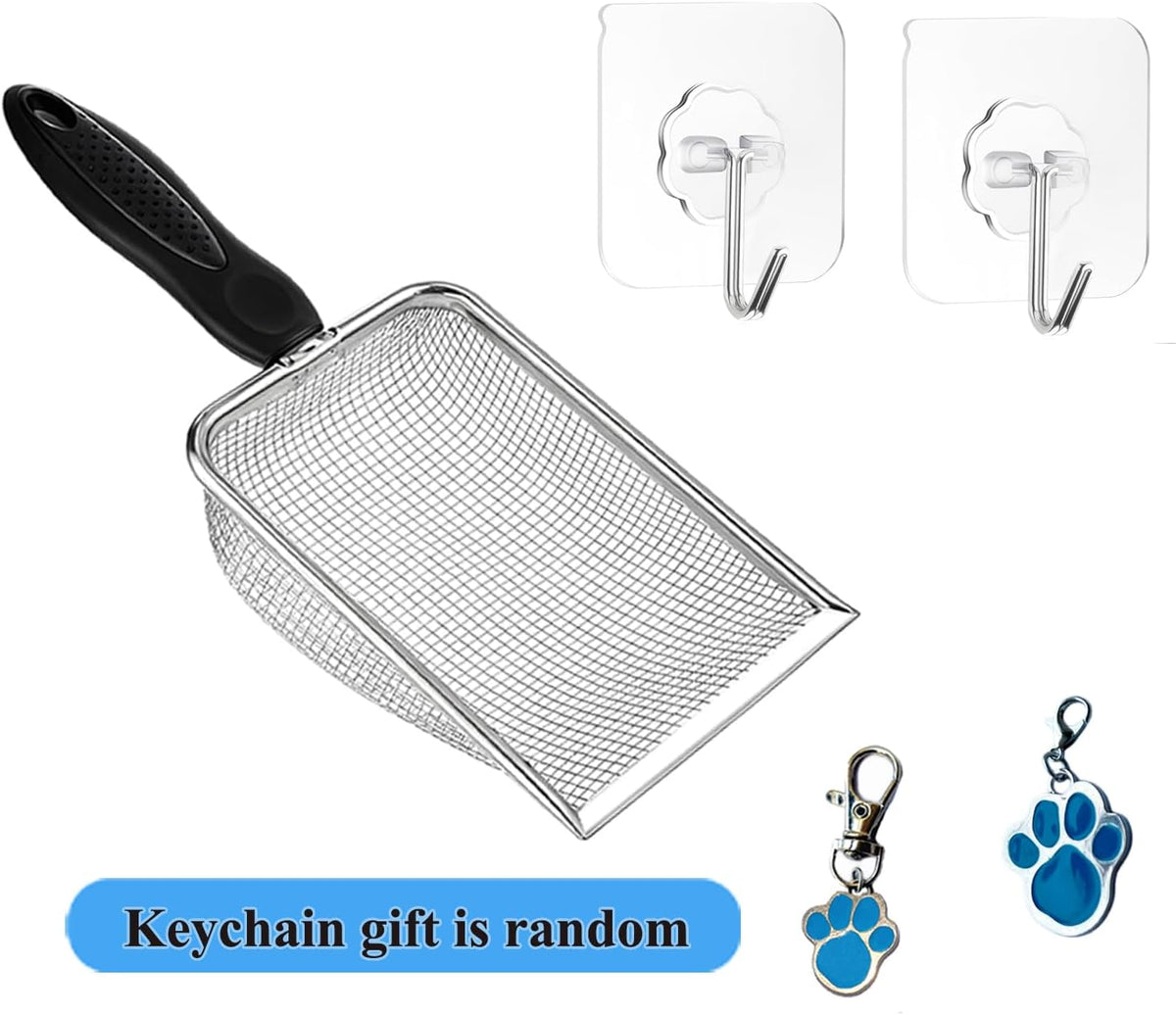 Cat Litter Scoop, Stainless Steel Cats Sturdy Mesh Scooper Kitty Metal Scooper Long Handle Scooper Shovel Sifter for All Litter Types Metal Cat Scooper for Litter Box