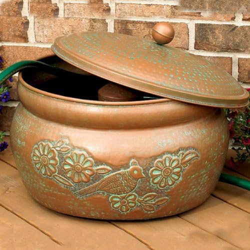 Bird Motif Copper Finish Hose Holder with Lid HHEBR