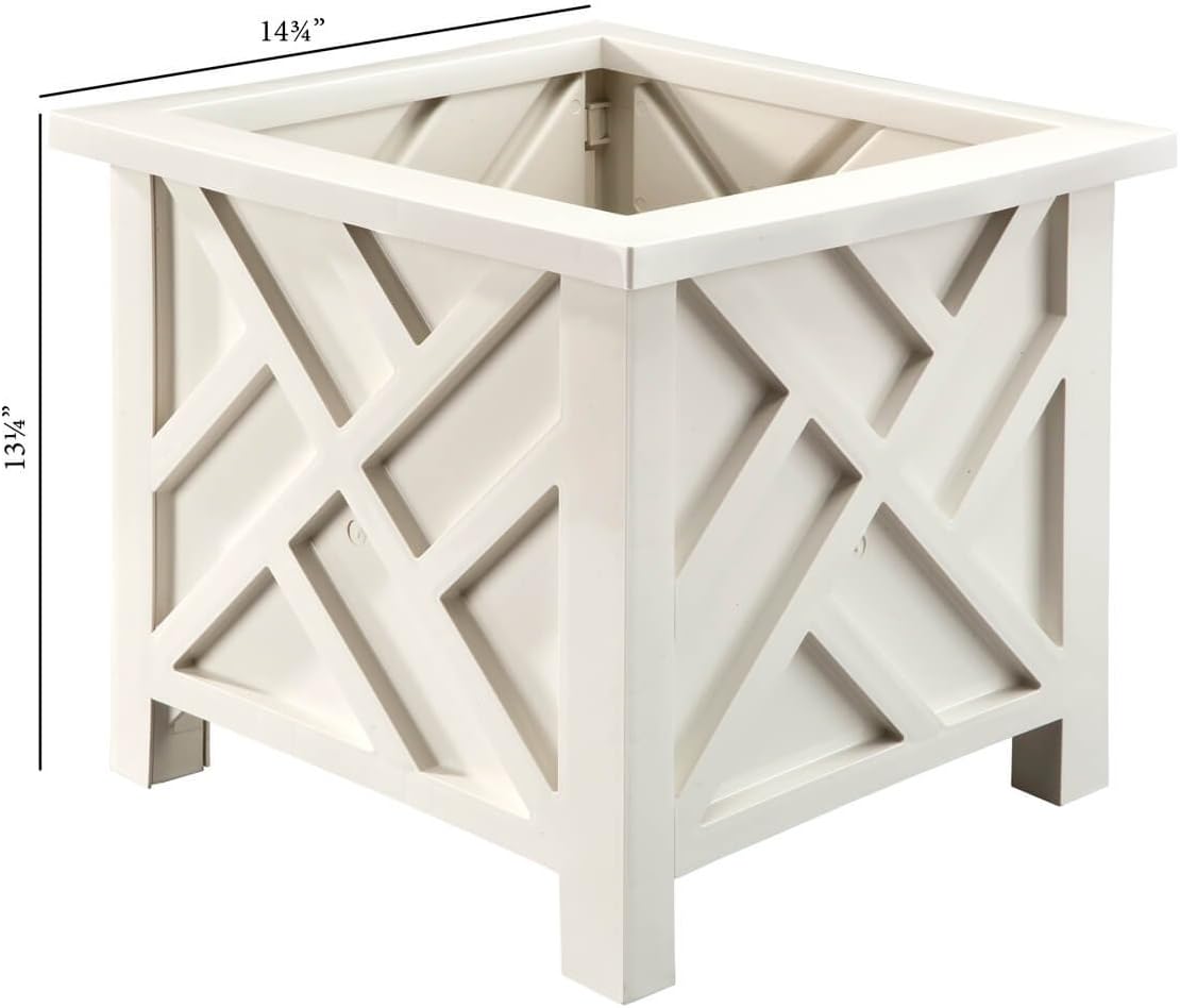 Miles Kimball Chippendale Planter Box, White – Plant Holder for Garden, Patio and Lawn – 14 ¾” sq. x 13 ¼ H Overall
