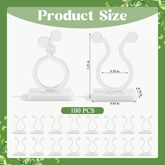 100 Pcs Plant Climbing Wall Fixture Clips, White Plant Fixer with Self-Adhesive Hook, Fixing Clip Vines Holder for Indoor Outdoor Plants Support Cable Wire (Medium)