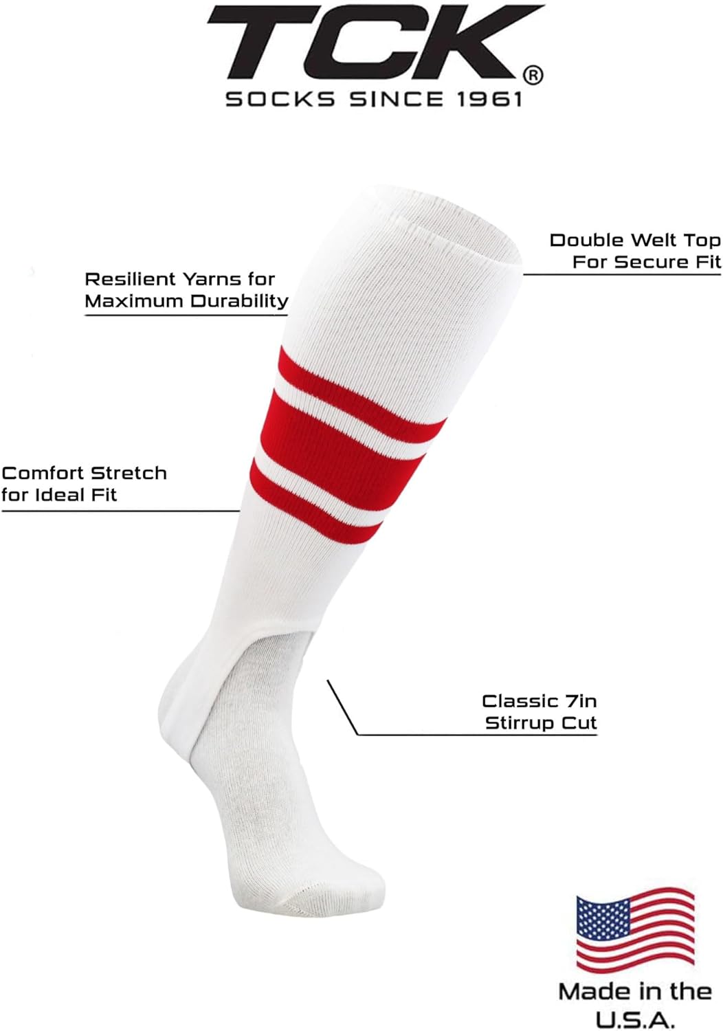 TCK Striped Baseball Stirrups Softball Stirrups 7 Inch