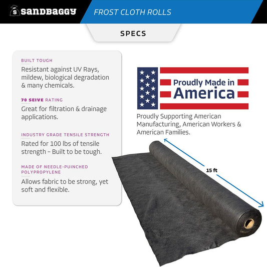 Frost Cloth Rolls (15 ft x 100 ft) | Winter Cover for Shrubs, Trees, Gardens | Plant Blanket, Freeze Protection | Black, 4 oz Polypropylene (1 roll)