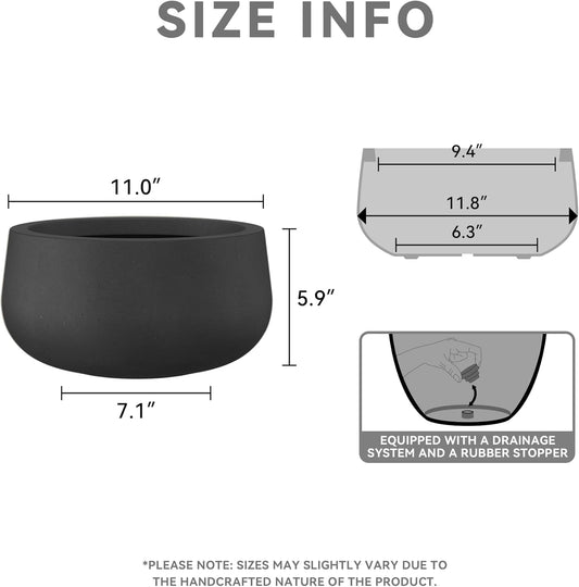 Kante 15.7" Dia Round Concrete Planter, Outdoor Indoor Garden Plant Pots with Drainage Hole and Rubber Plug, Modern Curvaceous Design, Slate Gray