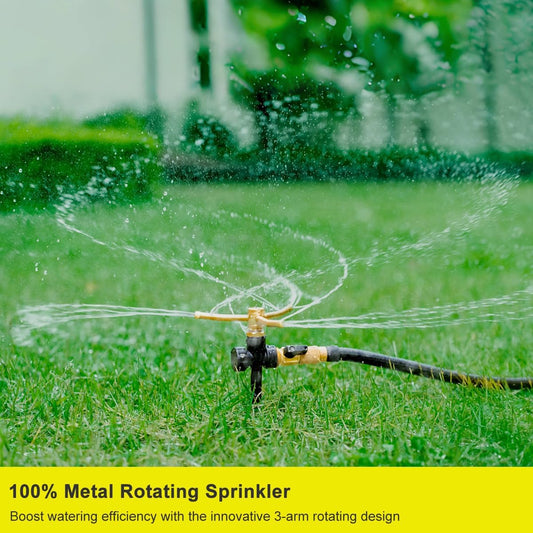 2 Pack Metal Lawn Sprinklers with Spike Base, Heavy Duty Automatic Rotary Garden Sprinkler System, 3-Arm Water Sprinkler 360 Degree Large Area Coverage for Plant, Flower Bed and Patio
