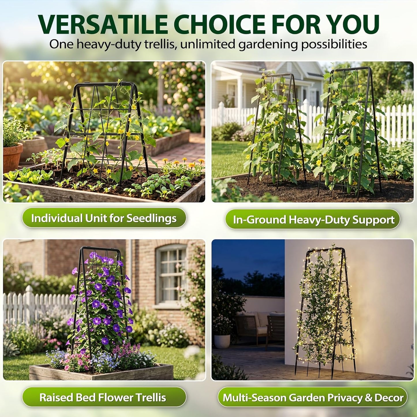 2 Pack 50" Tall A Frame Trellis for Climbing Plants Outdoor (50" X 17") – Heavy Duty Garden Adjustable Trellis, Metal Trellis for Cucumbers, Beans, Tomatoes, Grapes, and Vining Vegetables