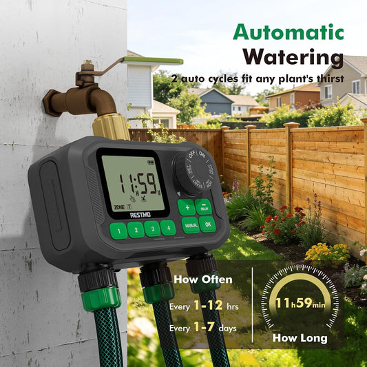 Sprinkler Timer for Outdoor Hose Faucet, 4 Zone Watering Timer