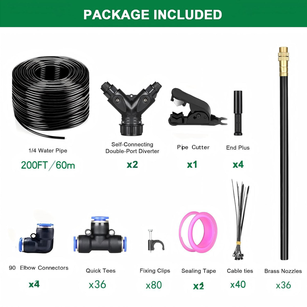 Drip Irrigation System with Brass Nozzles – 2026 Upgrade 100FT Garden Watering Kit with 20Pcs 360° Adjustable Misting Sprinklers Quick Connect Fittings for Raised Beds, Lawn, Patio