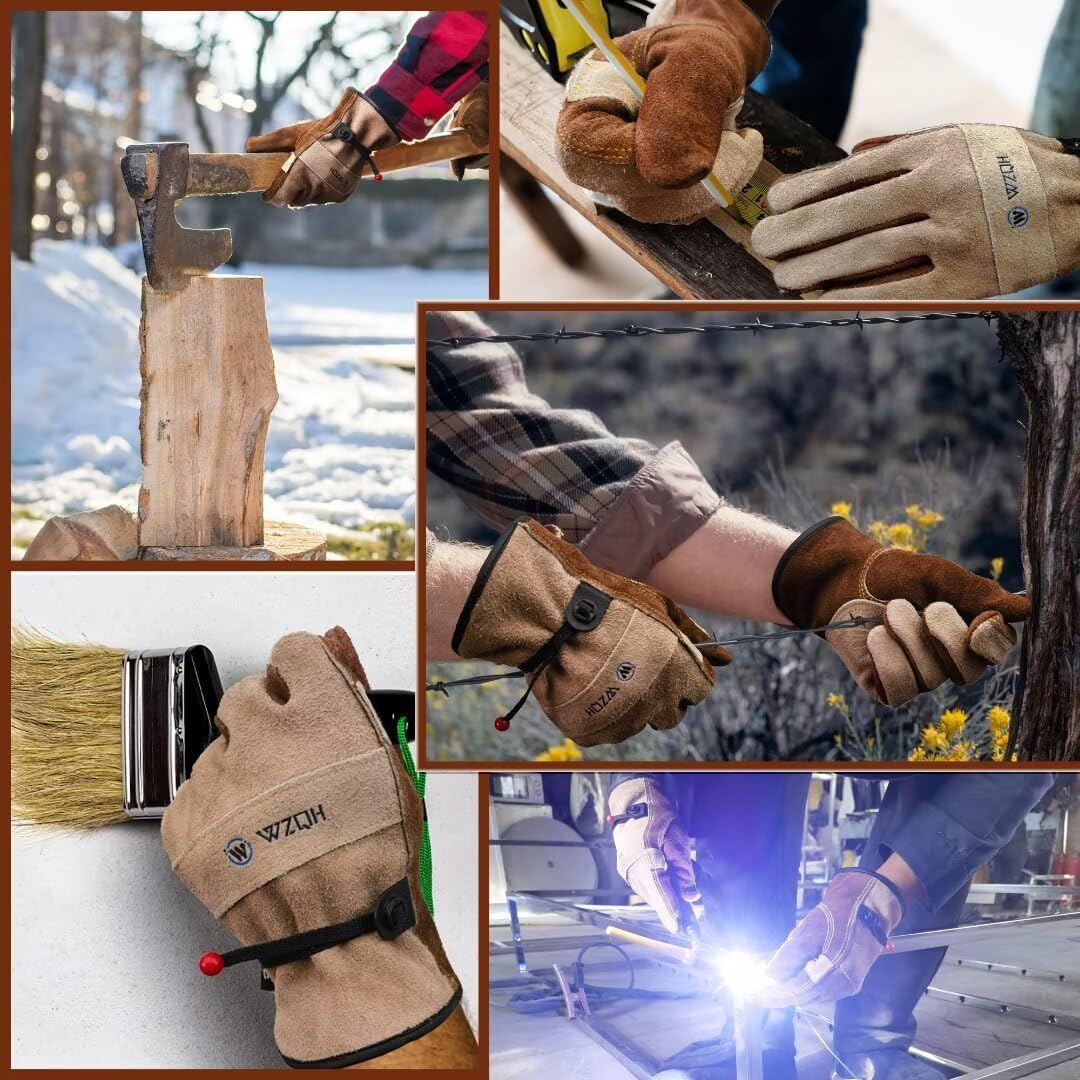 Leather Work Gloves for Men or Women.Gardening,Welding,Coffee-grey L