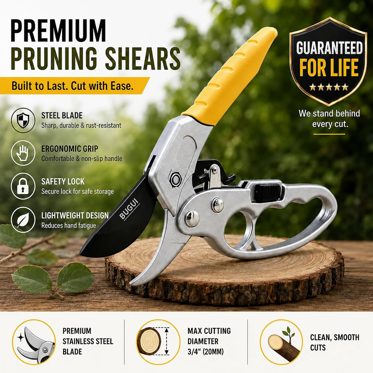 8" Ratchet Pruning Shears, 3-Stage Ratchet Mechanism Helps Reduce Hand Effort, Cuts Branches Up to 3/4", Garden Pruner for Trees, Shrubs & Roses