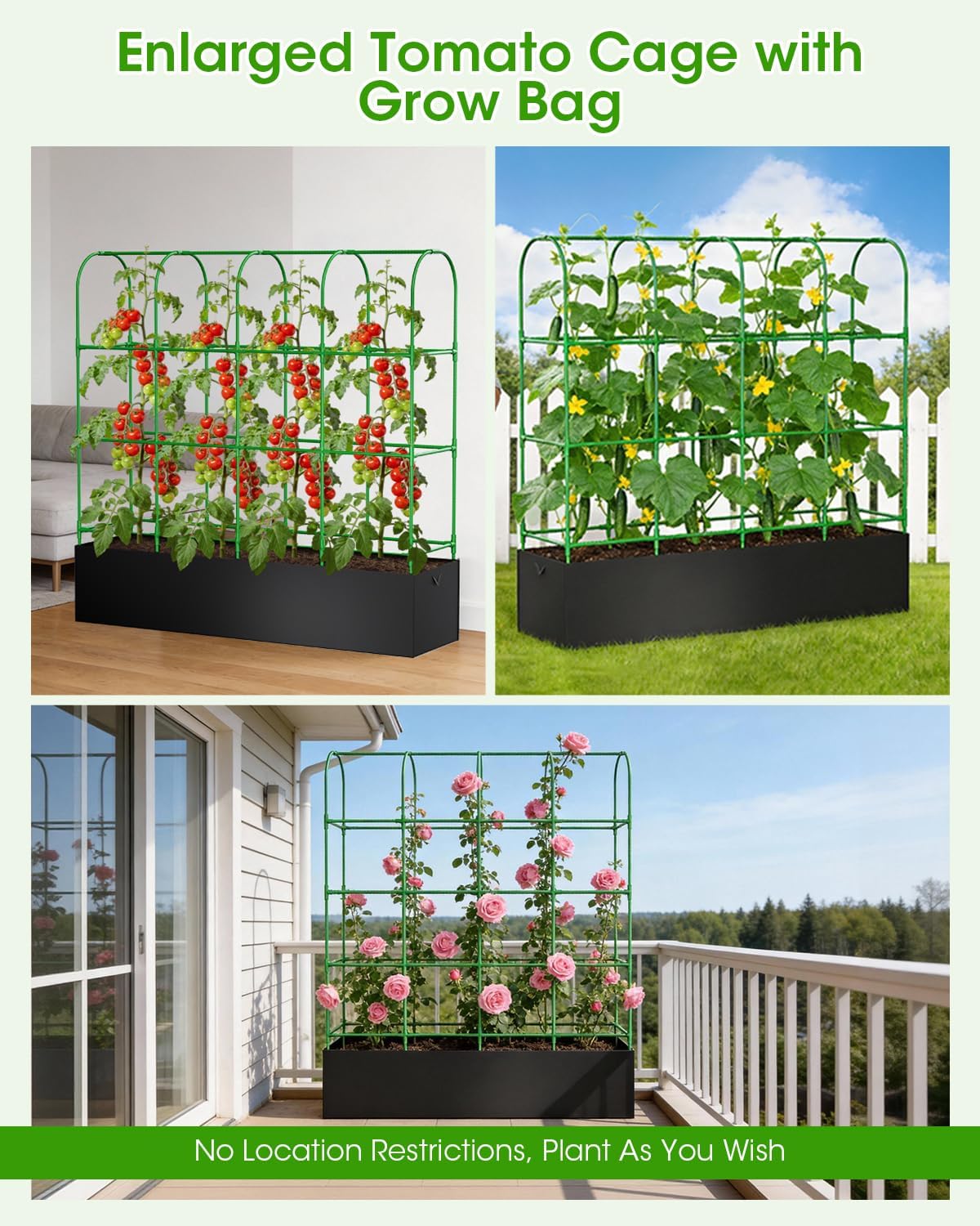 Cucumber Trellis with for Climbing Plants, Garden Trellis with Grow Bags, Metal Plant Trellis with Garden Netting for Vegetables Flowers Fruits (U-4 Arches)