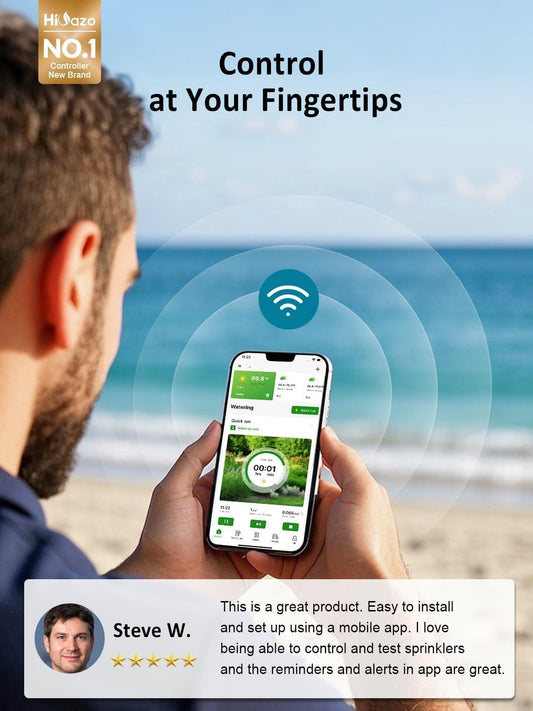 Smart Sprinkler Controller, 5G&2.4G Irrigation Timer Easy Use Free App, 4 Zone + 16 Plans, Save Water Auto Skip Rain, Freeze & Wind, 10 Minutes Install for Lawn Garden Yard