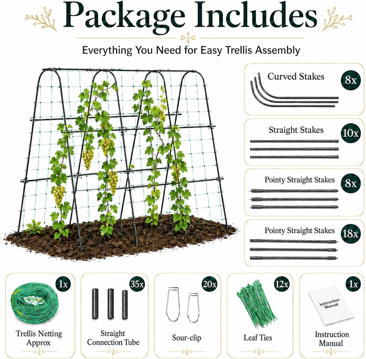 Cucumber Trellis for Raised Garden Bed, 48x48inch, Green