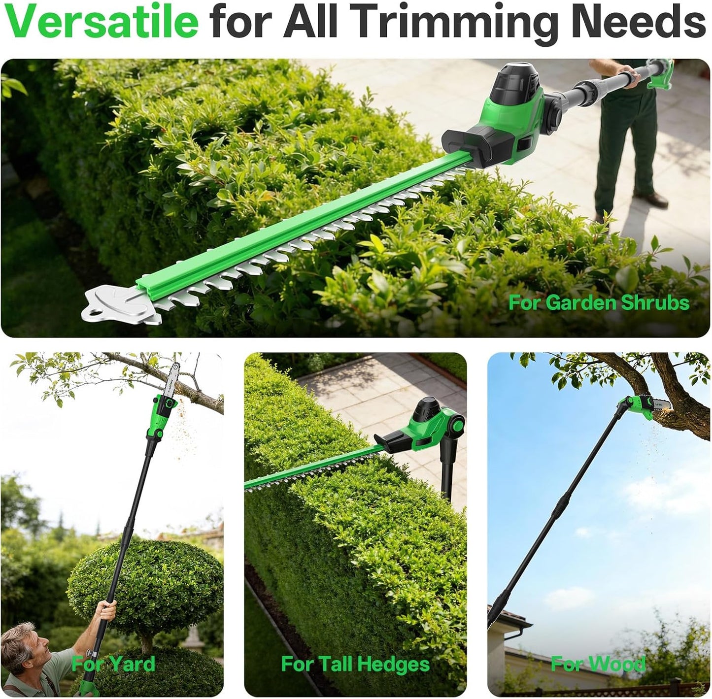 Hedge Trimmer Cordless, 2-in-1 Handheld Hedge Trimmers, 20V Electric Grass Shear & Shrubbery Trimmer, Battery Operated Grass Cutter for Garden/Lawn with Charger and Battery