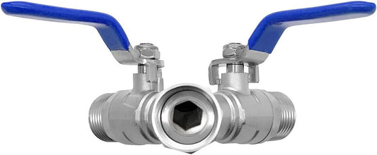 304 Stainless Steel Hose Splitter 2 Way Y Garden Hose Bib Splitter with Long Handle Water Hose Ball Shut Off Valve 3/4 GHT Threaded
