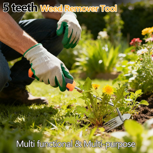 Weed Puller Tool,2026 New Garden Weeder Tool Stainless Steel Hand Weeder Tool,5 Teethes Dual Purpose Weed Remover Tool Weeding Tools for Gardening (Rubber Handle)