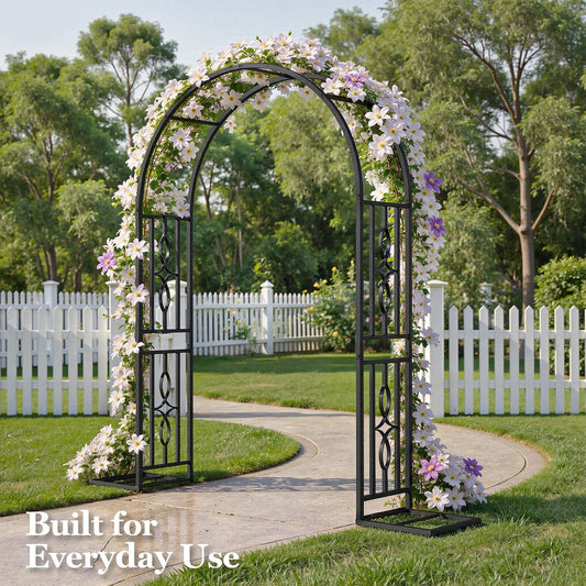 Metal Garden Arch, Heavy Duty Garden Trellis for Climbing Plants, with Enlarged Base for Stability, Ideal for Wedding Arches & Party Decorations, 55" W x 86" H