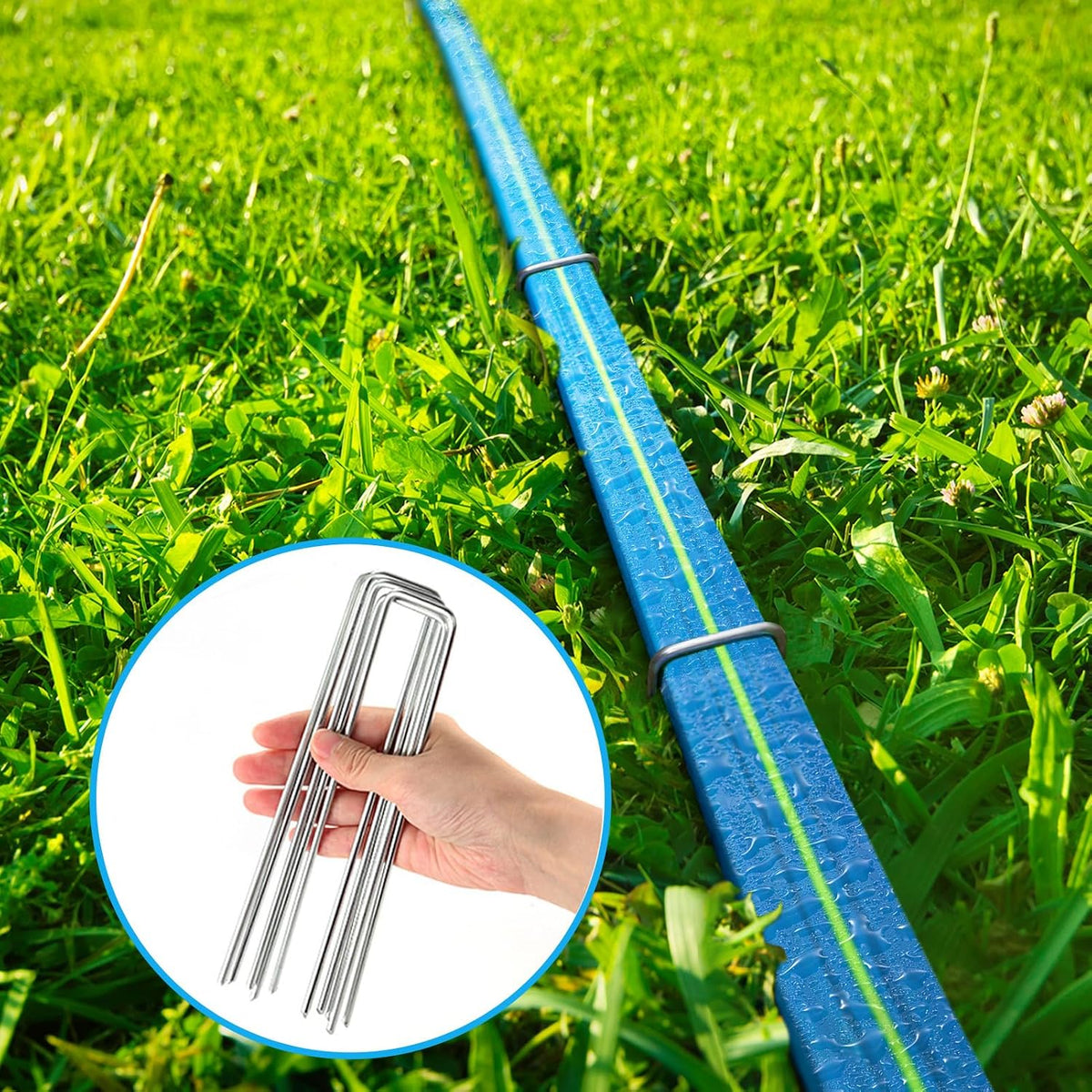 Upgrade Flat Sprinkler Soaker Hose for Garden 25FT, Heavy Duty 3-Tube Lawn Irrigation Hose with Landscape Stakes, No-Kink Flexible Watering Hose for Yard, Plants