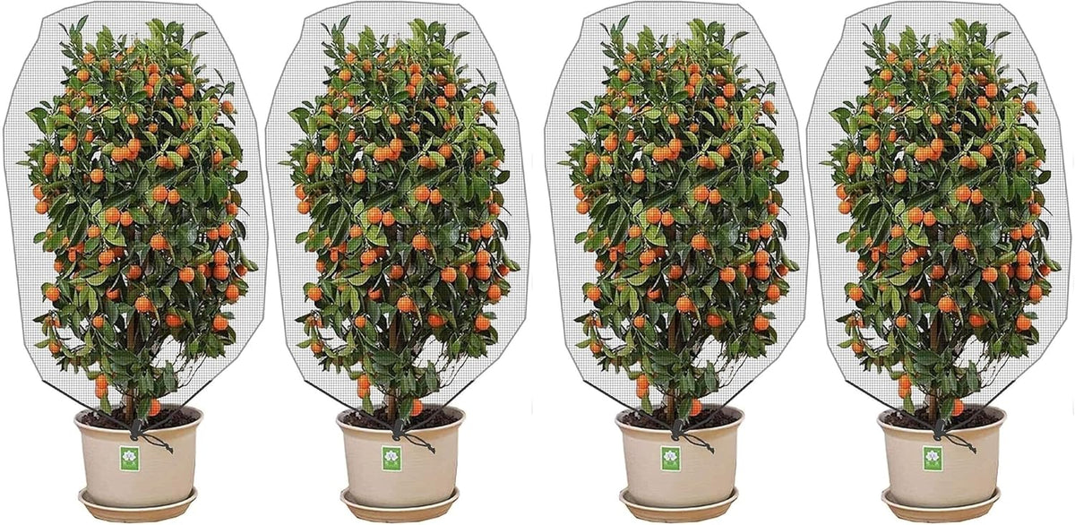 Alpurple 2 Pcs Insect Bird Barrier Netting Mesh with Drawstring- 4.9 x 3.2 Ft Garden Bug Netting Plant Cover- Fruit Tree Net for Protect Plant Fruits Citrus Flower from Insect Bird Eating