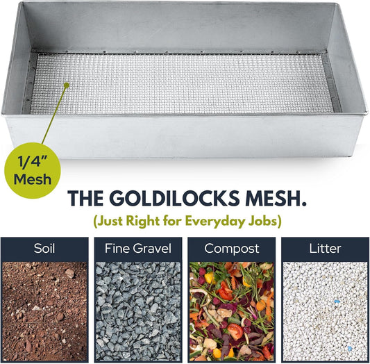 Wide Soil Sifter, 1/4-inch Galvanized Garden Sieve with Gloves