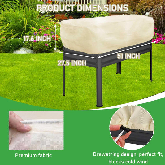 Plant Covers Freeze Protection 2 Pack Rectangular Planter Frost Fabric for Raised Beds with Drawstring 2.82oz/yd² Reusable Raised Beds Frost Cloth for Winter Outdoor Plants (Beige,for Cover a 4x2x1ft)