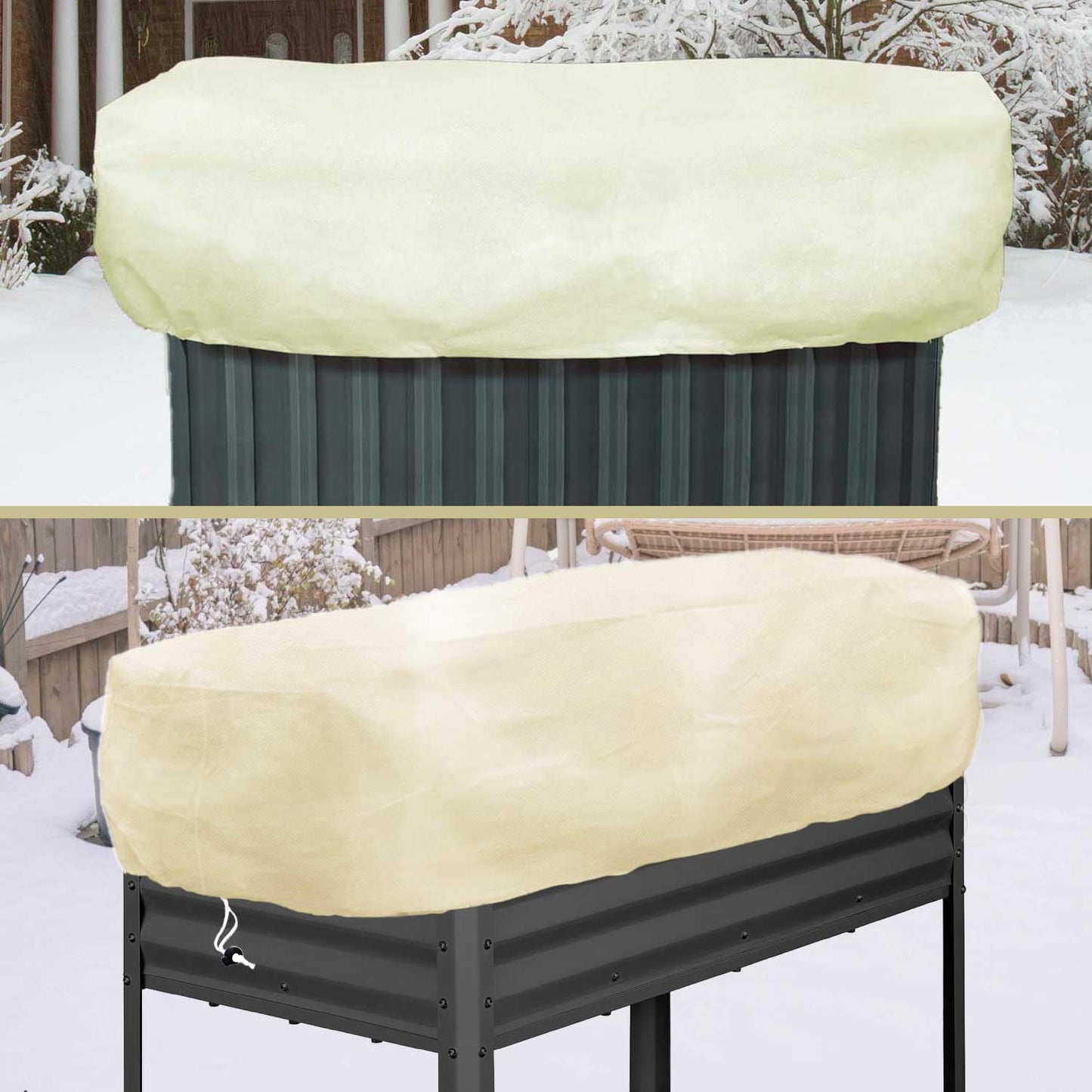 Plant Covers Freeze Protection 2 Pack Rectangular Planter Frost Fabric for Raised Beds with Drawstring 2.82oz/yd² Reusable Raised Beds Frost Cloth for Winter Outdoor Plants (Beige,for Cover a 4x2x1ft)