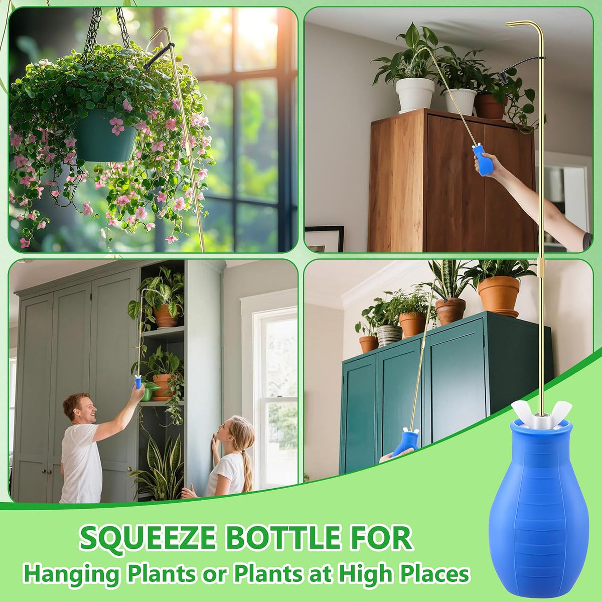 Squeeze Bottle for Hanging Plant, 19" Spout Water Can, Blue, 8 oz, 1 Pack