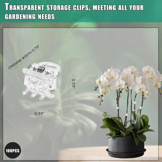 100pc Clear Orchid Clips – 0.79" Opening Clip Plant Clips for Climbing Plants, Plant Wall Clips, Flower & Garden Support Clips, Reusable Mini Plant Cages & Stakes for Patio, Lawn & Greenhouse
