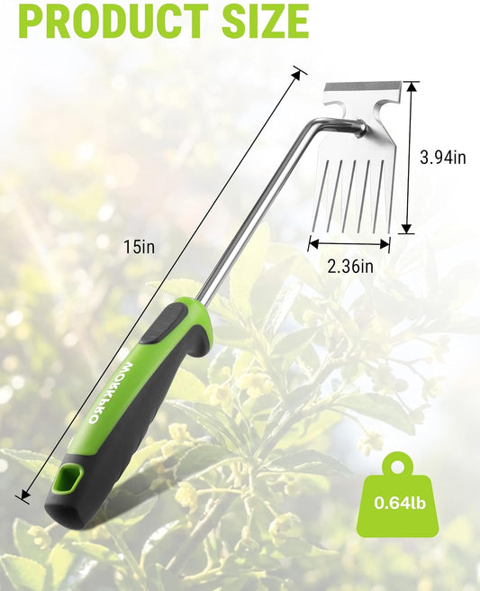 15-Inch 6-Tine Weed Puller Tool for Deep Root Removal