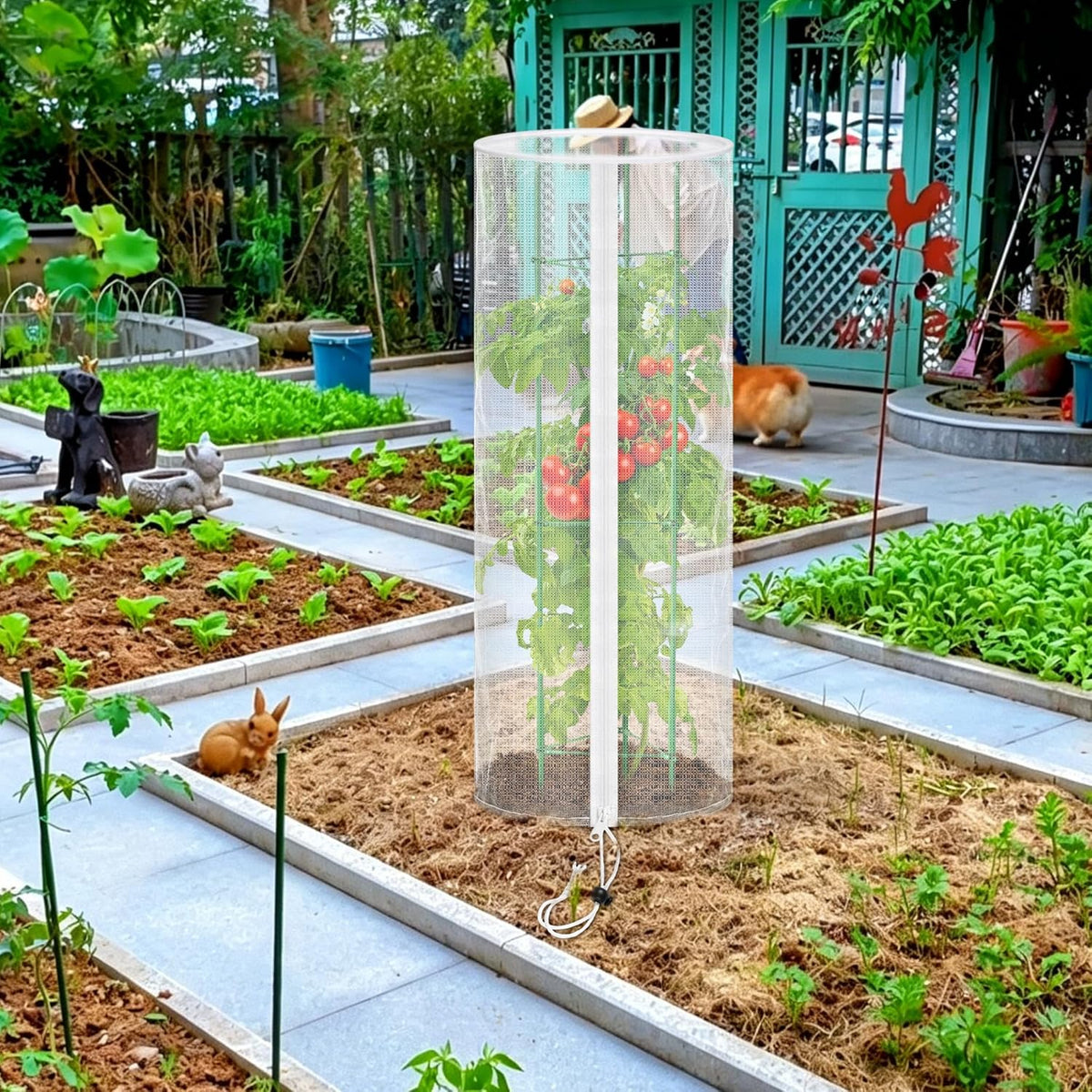 2PCS Garden Netting Plant Cover for Round Tomato Cage 59"x17"