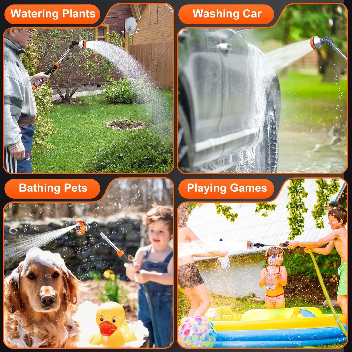 Watering Wand, 18.5 Inches Long Garden Hose Wand with 180° Swivel Head, 8 Spray Patterns, Adjustable Garden Sprayer Wand with Nozzle
