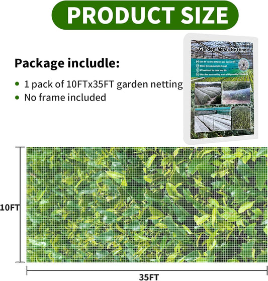 10ft x 35ft Garden Netting, Plant Mesh Netting, Garden Plant Row Cover, Greenhouse Screen Protection, Garden Net for Vegetables, Fruits, Flowers