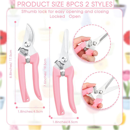 8 Pcs Garden Shears Pruning Scissors Clippers Sharp Hand Pruners for Gardening Tools Cutting Flowers Trimming Plants Bonsai Fruits Picking, 4 Bypass Blade and 4 Straight Blade