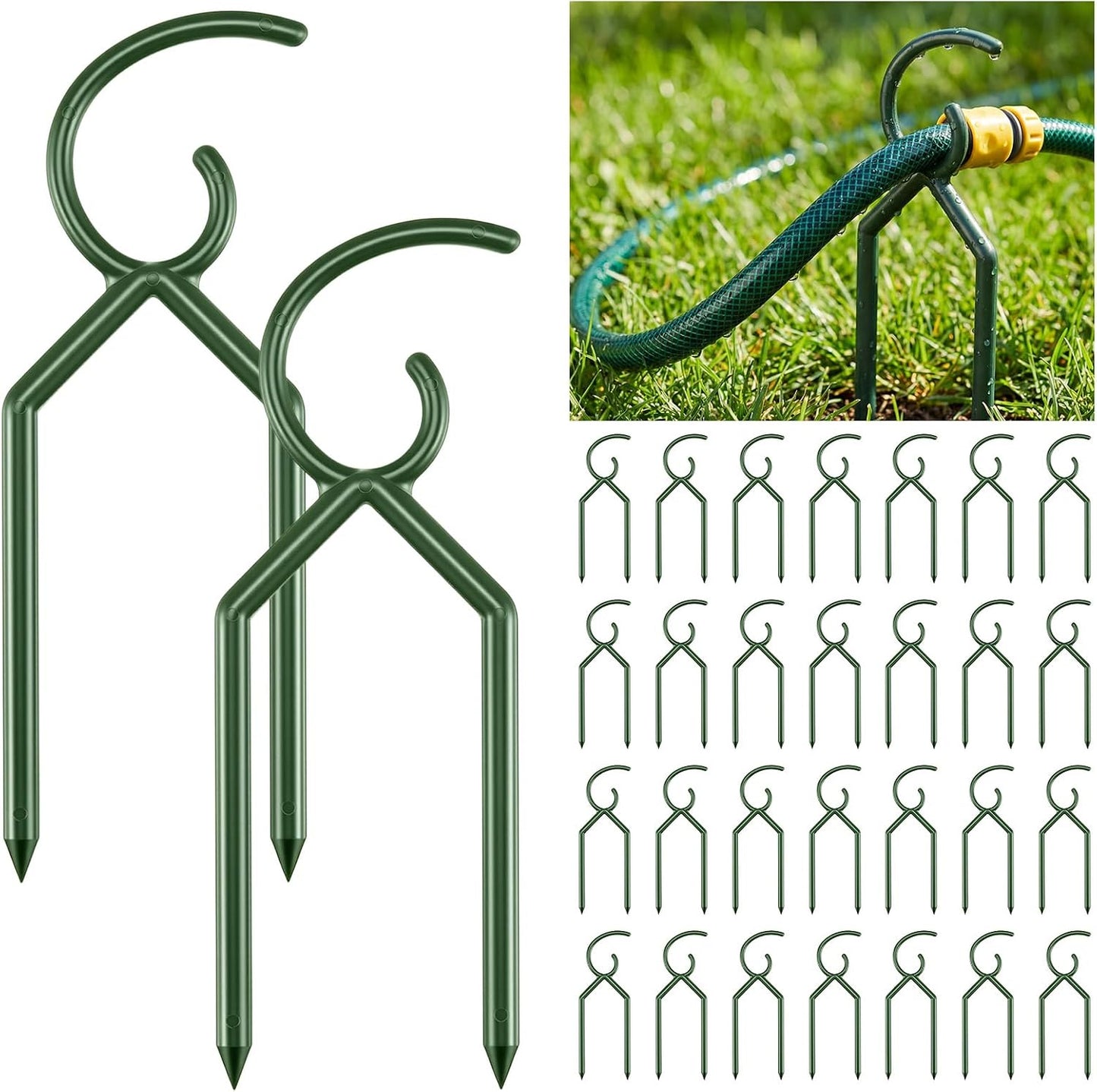 20 Pcs 3/4 Inches Garden Hose Guide Stakes Holder Garden Hose Green Holder Spike for Outside Yard Lawn Flower Beds Irrigation Sprinkler Protect Plant