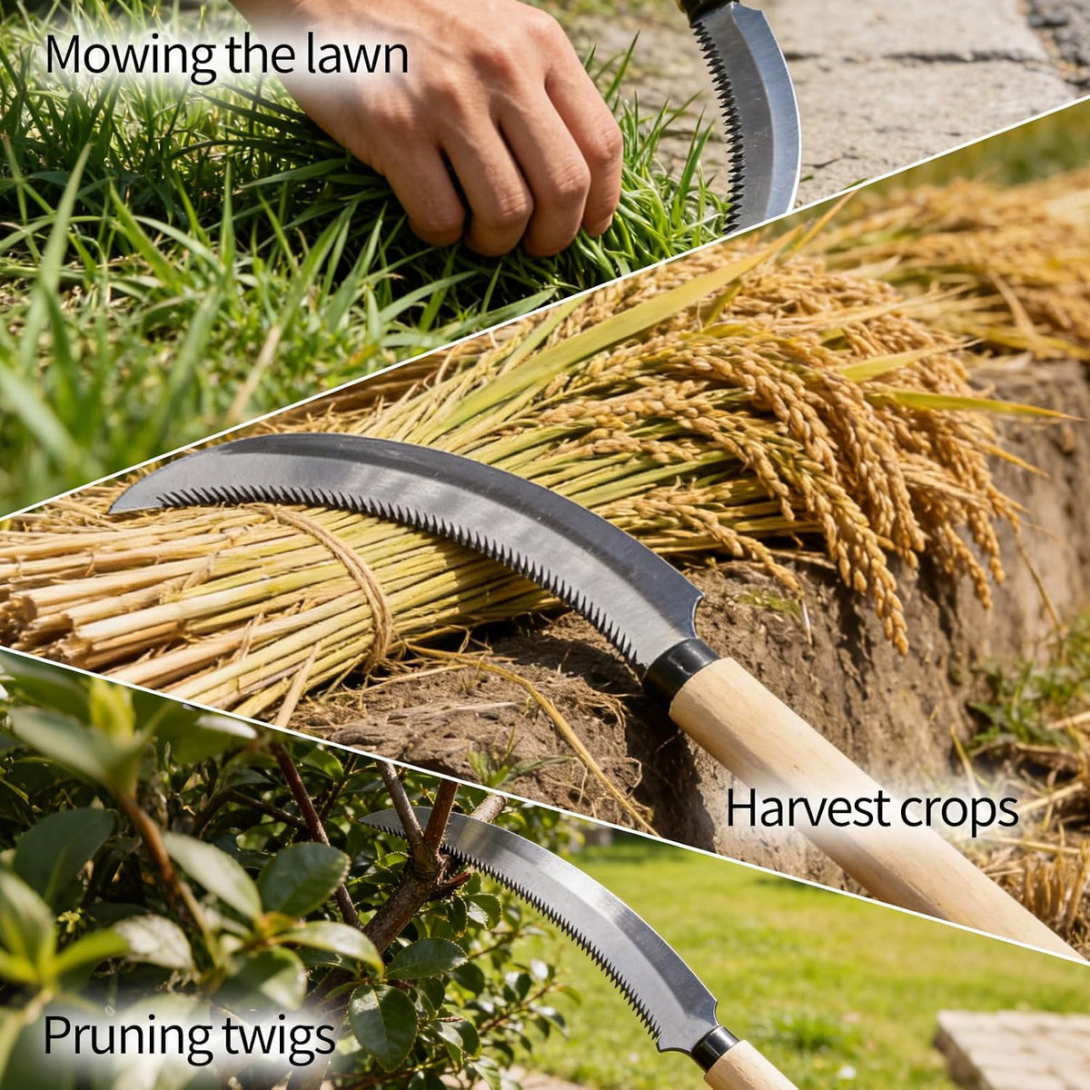 Kana Hoe 217 Japanese Garden Tool - Hand Hoe/Sickle is Perfect for Weeding and Cultivating. The Blade Edge is Very Sharp., Beige-a