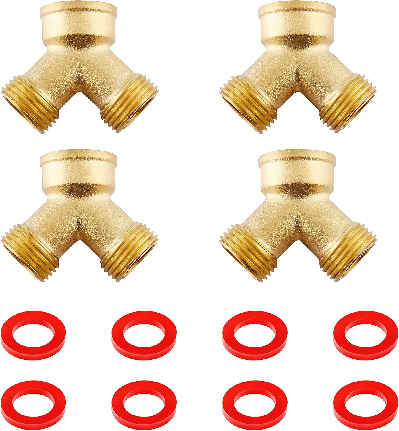 (2 PACK) Solid Brass Lead-Free Body Backyard 2 Way Y Valve Garden Hose Connector MHT 3/4" Inch Thread Splitter Adapter + 4 Silicone Hose Washers