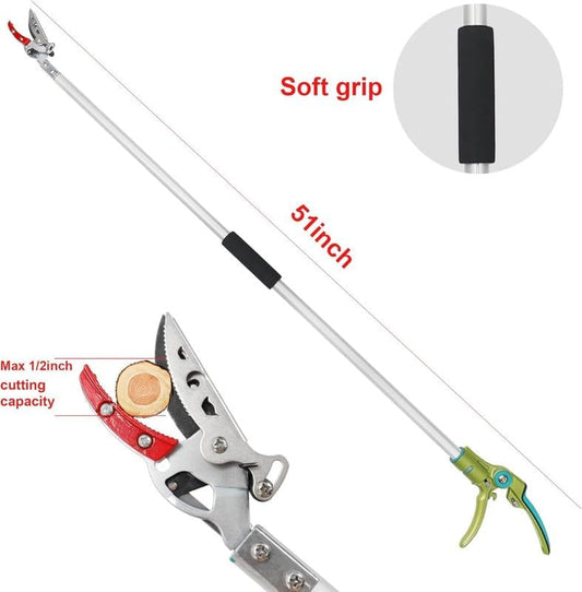 4.2 FT Cut & Hold Pole Pruner, Long Reach Fruit Picker with 180° Rotating Head & SK5 Steel Blade, Cuts Up to 1/2"