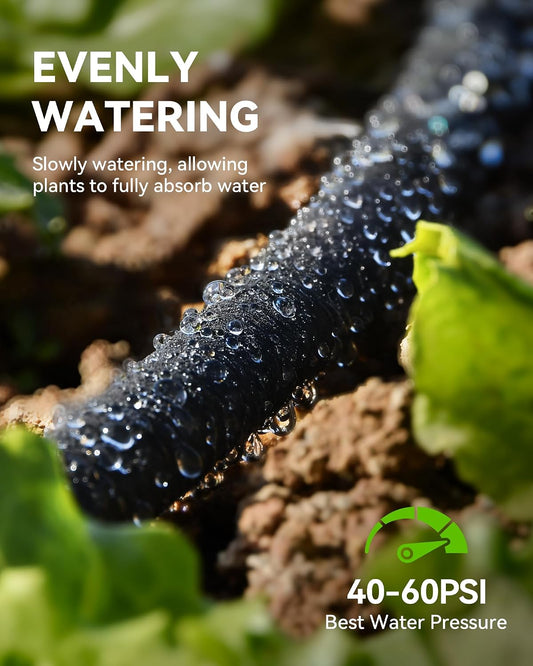 1/2'' Soaker Hose 25ft for Garden, Drip Irrigation Hose, Water Seeper Soaker Hoses for Foundation Watering, Save 80% Water for Vegetable Gardens, Flower Beds, Lawns, Orchards, Black