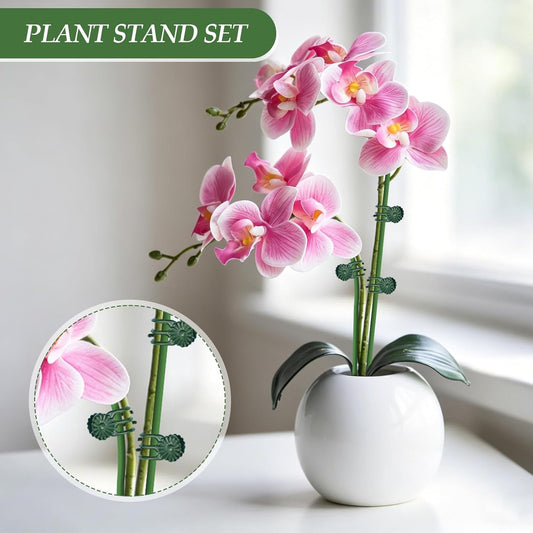 10 Pack 15.7" Plant Support Stakes with 15 Clips, Green Bendable Orchid Stakes for Indoor Outdoor Plants, Plastic Coated Plant Sticks Support for Potted Flowers, Vines, Roses, Tall Stem Plants