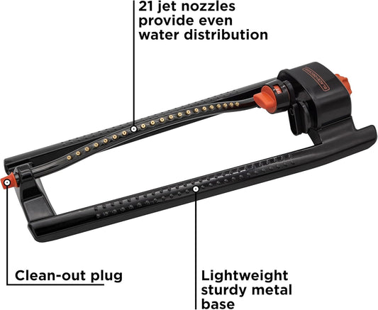 Black + Decker® 3,600 Sq Ft Metal Oscillating Sprinkler – Durable, Adjustable, Even-Coverage Watering BD3435