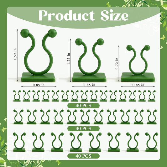 120 Pcs Plant Climbing Wall Fixture Clips, Green Plant Fixer with Self-Adhesive Hook, Fixing Clip Vines Holder for Indoor Outdoor Plants Support Cable Wire (Small, Medium, Large)