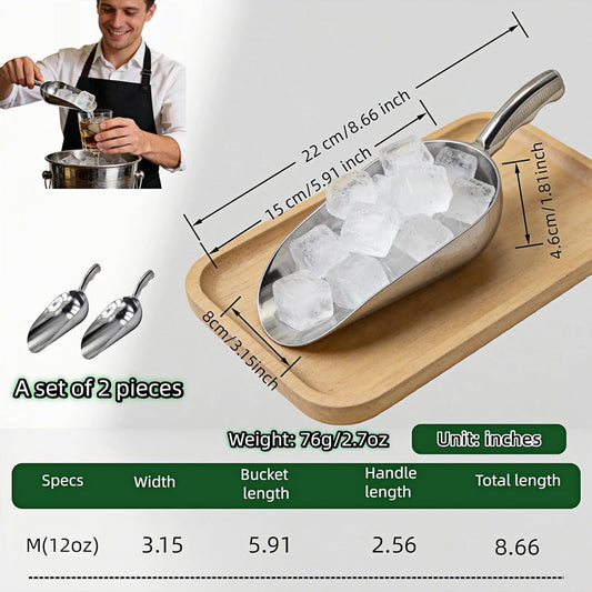 2-Pack Heavy Duty Ice Scoop, 12oz Commercial Grade Cast Aluminum Kitchen Scoop with Ergonomic S-Handle, Rust-Proof Scooper for Ice, Candy, Popcorn, Coffee Beans, Flour, Pet Food & Dry Goods
