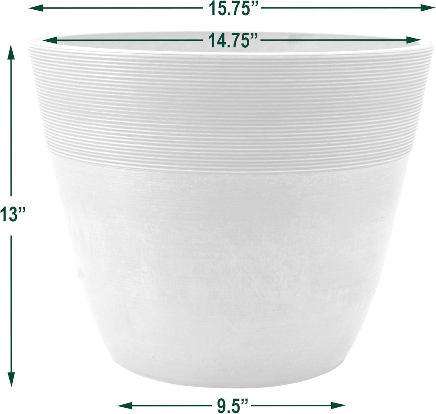 PSW Pot Collection 16-inch Plastic/Stone/Wood Composite Large Ribbed Planter – No Drainage Hole (Drillable), Indoor/Outer Garden Pot for Foliage, Trees, Flowers, Ferns, Cement Gray