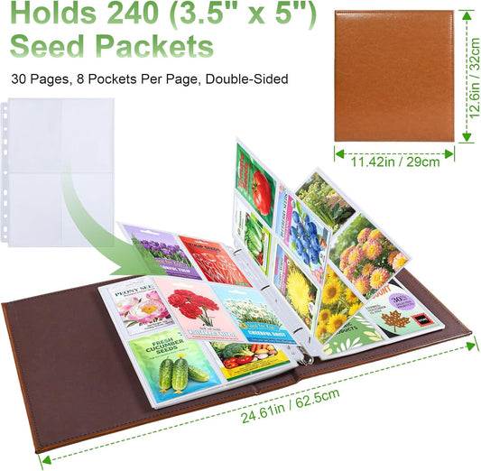 240 Pockets 3.5x5” Seed Packet Sleeves, 30 Pack Double Sided 4 Pocket Seed Organizer Sheet,Heavy Duty Garden Seeds Storage Pages for 3 Ring Binder, 8.5x11” Top Loading Clear Photo, Index Card Sleeves