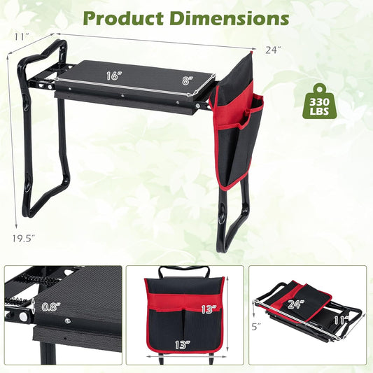2-in-1 Garden Kneeler & Seat, Folding Seat w/EVA Foam Kneeling Pad & Removable Tools Pouch, Sturdy Steel Frame, No Assembly, Portable Heavy Duty Garden Stool for Women & Men