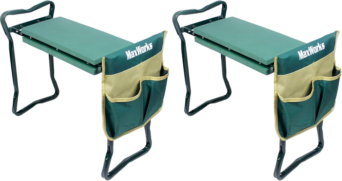 MaxWorks 50921 Folding Garden Kneeler Stool with 8 inch Wide Kneeling Pad, with 1 Tools Pouch for Planting and Gardening