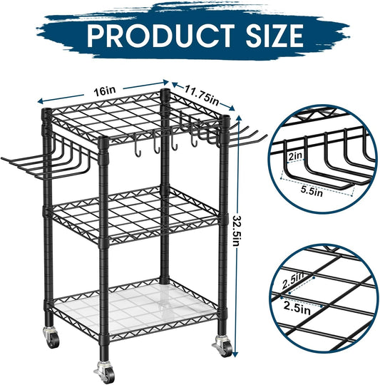 T1 Garden Tool Organizer(With Lockable Wheels)Heavy Duty Garage Tool Storage for Yard,Shed,Outdoor and Lawn,Freestanding Tool Organizers and Storage UP to 50 Tools,Black with Anti-Tip Device