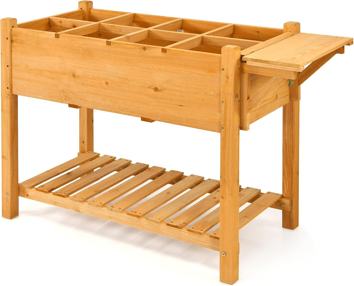 Giantex Wood Raised Garden Bed w/Folding Drop-Leaf Potting Table, Planter Box for Flower Herb Vegetable Fruit, Indoor Outdoor Elevated Raised Beds for Gardening, Backyard, Patio, Balcony
