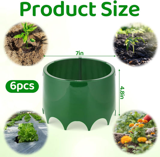 Threehoney 6 Pcs Grow Planting Rings 7 Inch Water Saver Irrigate Green Round Planting Rings Circular Landscape Edging Kit for Deep Watering Veggies Herbs Flowers Trees and Garden Plants